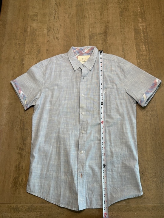 Original Weatherproof Vintage Other - Light Blue Short-Sleeve Button-Down Shirt with Subtle Check Trim